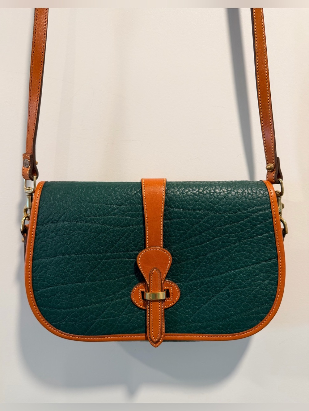 Vintage Dooney & Bourke All-Weather Leather Equestrian Crossbody in Fir Green